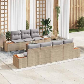 ARDEBO.de - 8-teiliges Garten-Sofa-Set mit Kissen Beige Poly Rattan Akazie