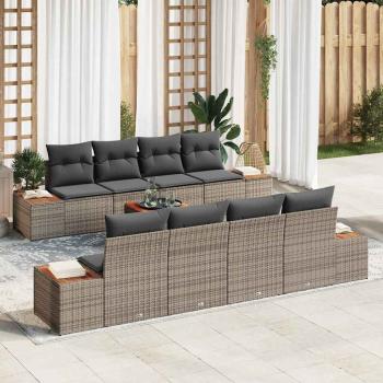 ARDEBO.de - 9-teiliges Garten Sofa Set mit Kissen Grau Poly Rattan Akazie