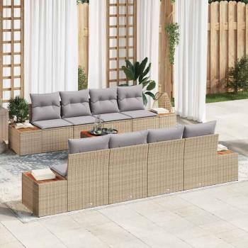 ARDEBO.de - 9-teiliges Garten Sofa Set mit Kissen Beige Poly Rattan Akazie