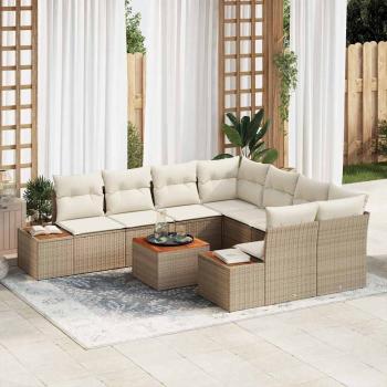 ARDEBO.de - 9-teilige Garten Sofagarnitur mit Kissen Beige Poly Rattan Akazie