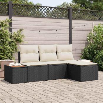 ARDEBO.de - 4-teiliges Garten Sofa Set mit Kissen Schwarz Poly Rattan Akazie