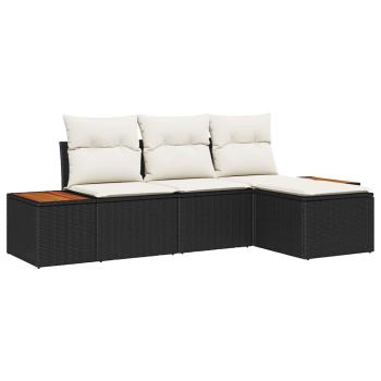 4-teiliges Garten Sofa Set mit Kissen Schwarz Poly Rattan Akazie