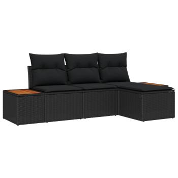 4-teiliges Garten-Sofa-Set mit Kissen Schwarz Poly Rattan Akazie