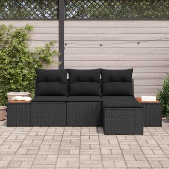 4-teiliges Garten-Sofa-Set mit Kissen Schwarz Poly Rattan Akazie