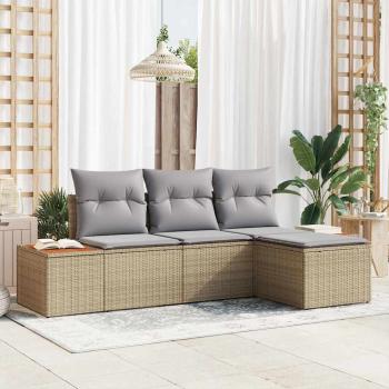 ARDEBO.de - 4-teiliges Garten Sofa Set mit Kissen Beige Poly Rattan Akazie