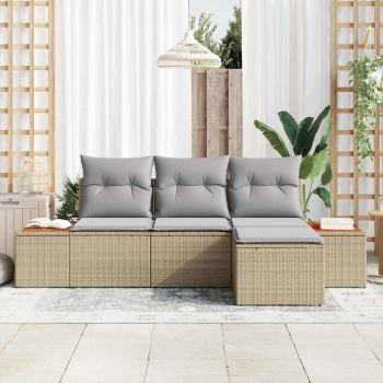 4-teiliges Garten Sofa Set mit Kissen Beige Poly Rattan Akazie