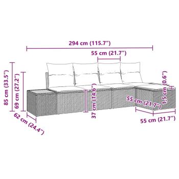 5-teiliges Garten Sofaset mit Kissen Schwarz Poly-Rattan Akazie