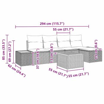 Gartensofa-set 6 stk. 5-Sitzanzahl Schwarz und Creme Polyrattan