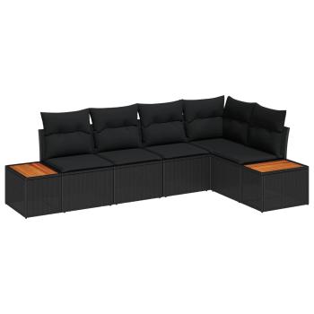 ARDEBO.de - 5-teiliges Garten Sofa Set mit Kissen Schwarz Poly Rattan Akazie