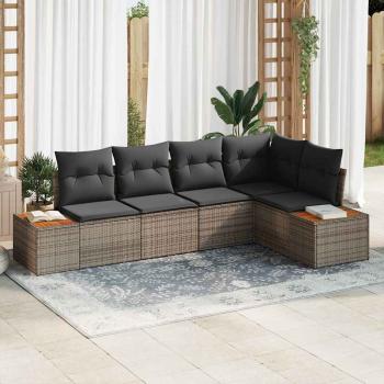 ARDEBO.de - 5-teiliges Garten Sofa Set mit Kissen Grau Poly Rattan Akazie