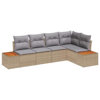 5-teiliges Garten Sofa Set mit Kissen in Beige Poly Rattan