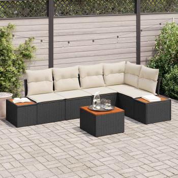 ARDEBO.de - Garten-Sofa-Set mit Kissen 6 pcs Schwarz und Creme Poly Rattan