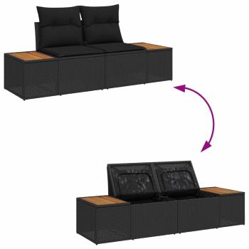 6-teiliges Garten-Sofa-Set mit Kissen Schwarz Poly-Rattan Akazie