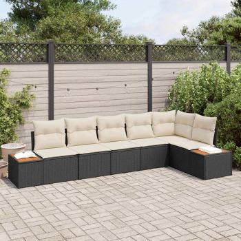 ARDEBO.de - 6-teiliges Garten-Sofa-Set mit Kissen Schwarz Poly Rattan Akazie