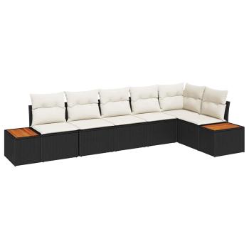 6-teiliges Garten-Sofa-Set mit Kissen Schwarz Poly Rattan Akazie
