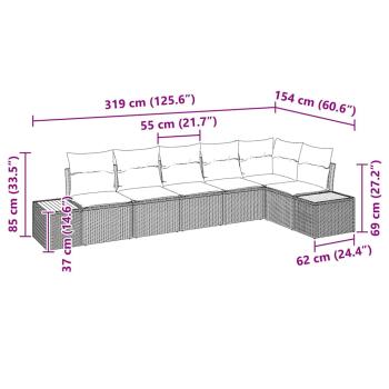6-teiliges Garten-Sofa-Set mit Kissen Schwarz Poly Rattan Akazie