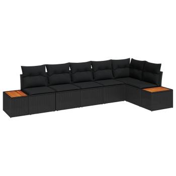ARDEBO.de - 6-teiliges Garten Sofa Set mit Kissen Schwarz Poly Rattan Akazie
