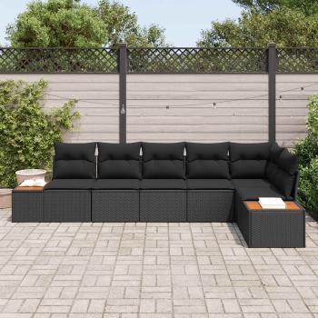 6-teiliges Garten Sofa Set mit Kissen Schwarz Poly Rattan Akazie