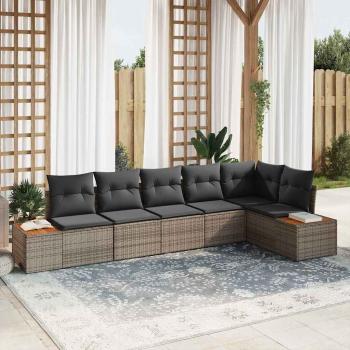 ARDEBO.de - 6-teiliges Garten Sofa Set mit Kissen Grau Poly Rattan Akazie