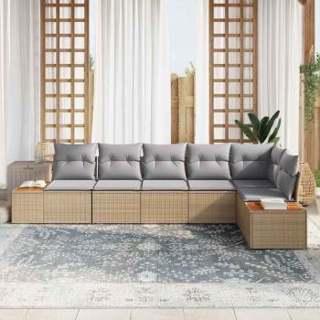 6-teiliges Garten Sofa Set mit Kissen Beige Poly-Rattan Akazie