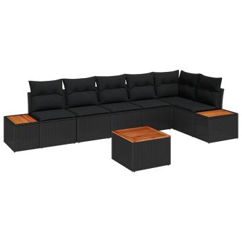 ARDEBO.de - 7-teiliges Garten-Sofa-Set mit Kissen Schwarz Poly-Rattan Akazie