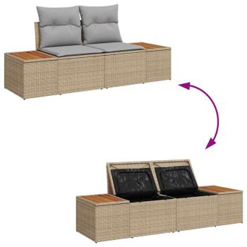 7-teilige Garten Sofa Set mit Kissen Beige Poly Rattan Akazie