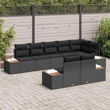 ARDEBO.de - 8-teiliges Garten Sofa Set mit Kissen Schwarz Poly Rattan Akazie