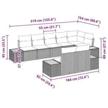 8-teiliges Garten Sofa Set mit Kissen Schwarz Poly Rattan Akazie