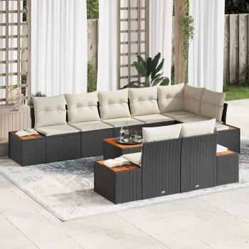 ARDEBO.de - 9-teiliges Garten-Sofa-Set mit Kissen Schwarz Poly Rattan Akazie