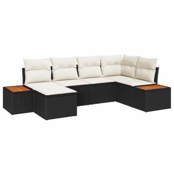 ARDEBO.de - 6-teilige Garten Sofa Set mit Kissen Schwarz Poly Rattan Akazie