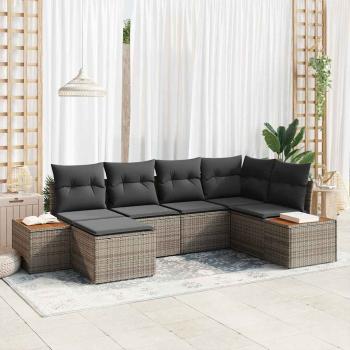 ARDEBO.de - 6-teiliges Garten Sofa Set mit Kissen Grau Poly Rattan Akazie