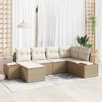 ARDEBO.de - 6-teiliges Garten Sofa Set mit Kissen Beiges Poly Rattan Akazie