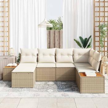 6-teiliges Garten Sofa Set mit Kissen Beiges Poly Rattan Akazie