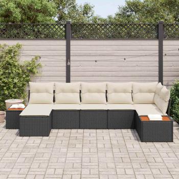 7-teiliges Garten-Sofa-Set mit Kissen Schwarz Poly Rattan Akazie