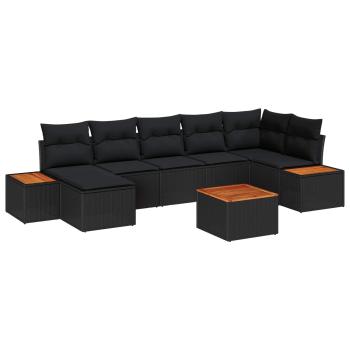 8-Teiliges Garten Sofa Set mit Kissen Schwarz Poly-Rattan Akazie