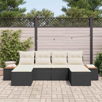 Gartensofa-set 6 stk. Schwarz und Creme Poly Rattan