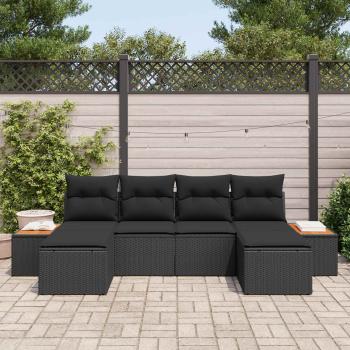 Gartensofa-set 6 stk. Schwarz [Synthetisch]: Poly Rattan
