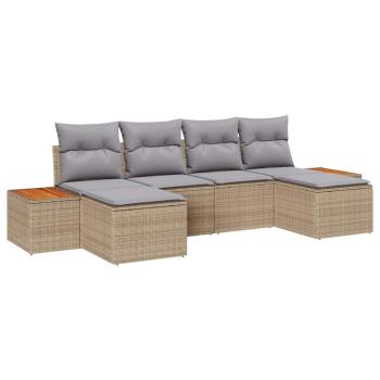 6-teiliges Gartensofa-Set mit Kissen Beige Poly Rattan Akazie