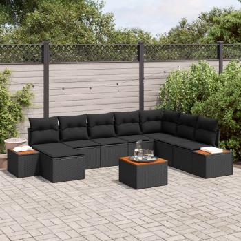 ARDEBO.de - Gartensofa-set 9 stk. 8-Sitzanzahl Schwarz Polyrattan