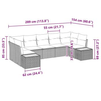 7-teiliges Garten Sofa Set mit Kissen Schwarzes Poly Rattan Akazie
