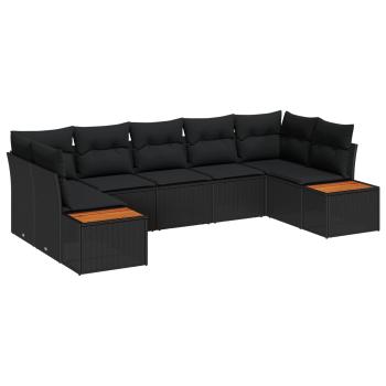 ARDEBO.de - 7-teiliges Garten-Sofa-Set mit Kissen Schwarz Poly Rattan Akazie