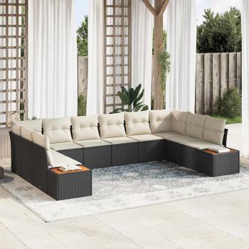 ARDEBO.de - 10-teiliges Garten-Sofa-Set mit Kissen in Schwarz aus Poly Rattan und Akazie