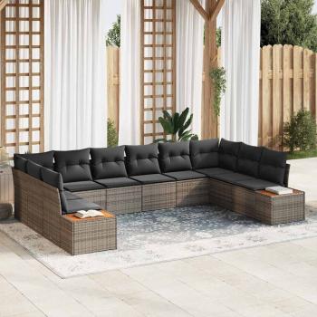 ARDEBO.de - 10-teiliges Garten Sofaset mit Kissen Grau Poly Rattan Akazie