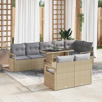 ARDEBO.de - 9-teiliges Garten Sofa Set mit Kissen Beige Poly Rattan