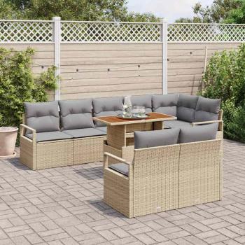 9-teiliges Garten-Sofa-Set mit Kissen Beiges Poly Rattan