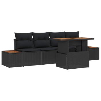 ARDEBO.de - 5-teiliges Garten-Sofa-Set mit Kissen Schwarz Poly-Rattan