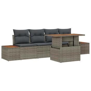 5-teiliges Gartensofa Set mit Kissen Grau Poly Rattan