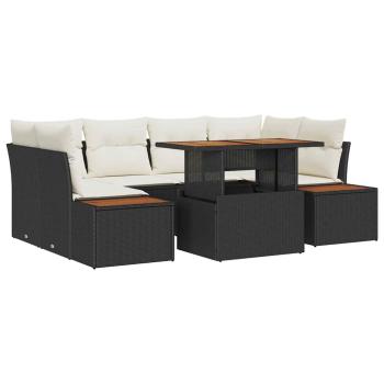 6-teiliges Garten-Sofa-Set mit Kissen Schwarz Poly-Rattan