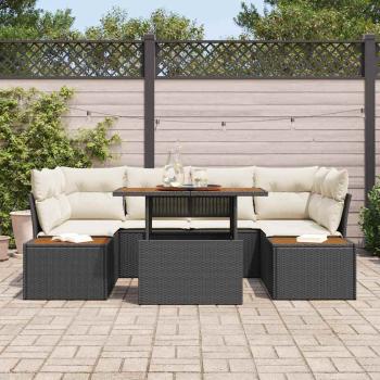 6-teiliges Garten-Sofa-Set mit Kissen Schwarz Poly-Rattan