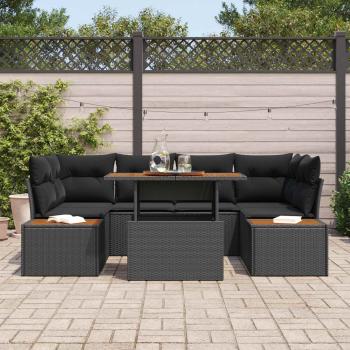 6-teiliges Garten Sofa Set mit Kissen Schwarzes Poly Rattan
